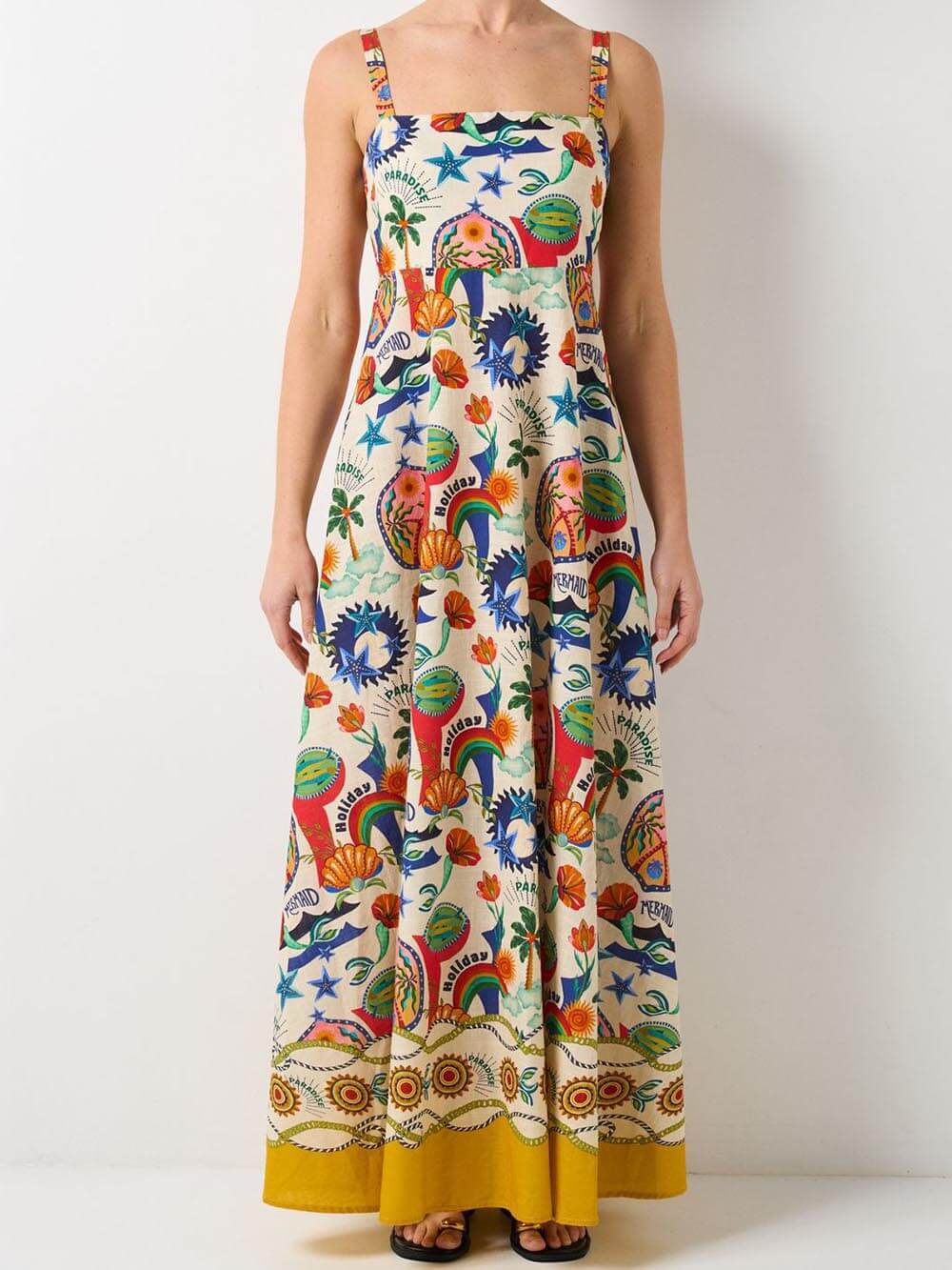 Trendy Graffiti Print Sleeveless Flared Dress