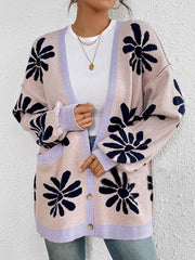 V-Neck Printed Knit Cardigan