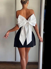 Elegant Sexy One-Shoulder Contrast Bow Dress