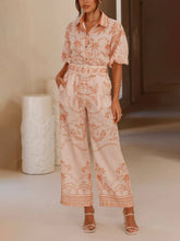 Linen Print Belted Top Pants Set