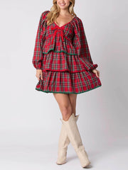 Christmas Plaid Layered Long Sleeve Dress