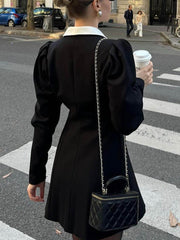 Elegant Contrast Color Metal Buckle Lapel Dress