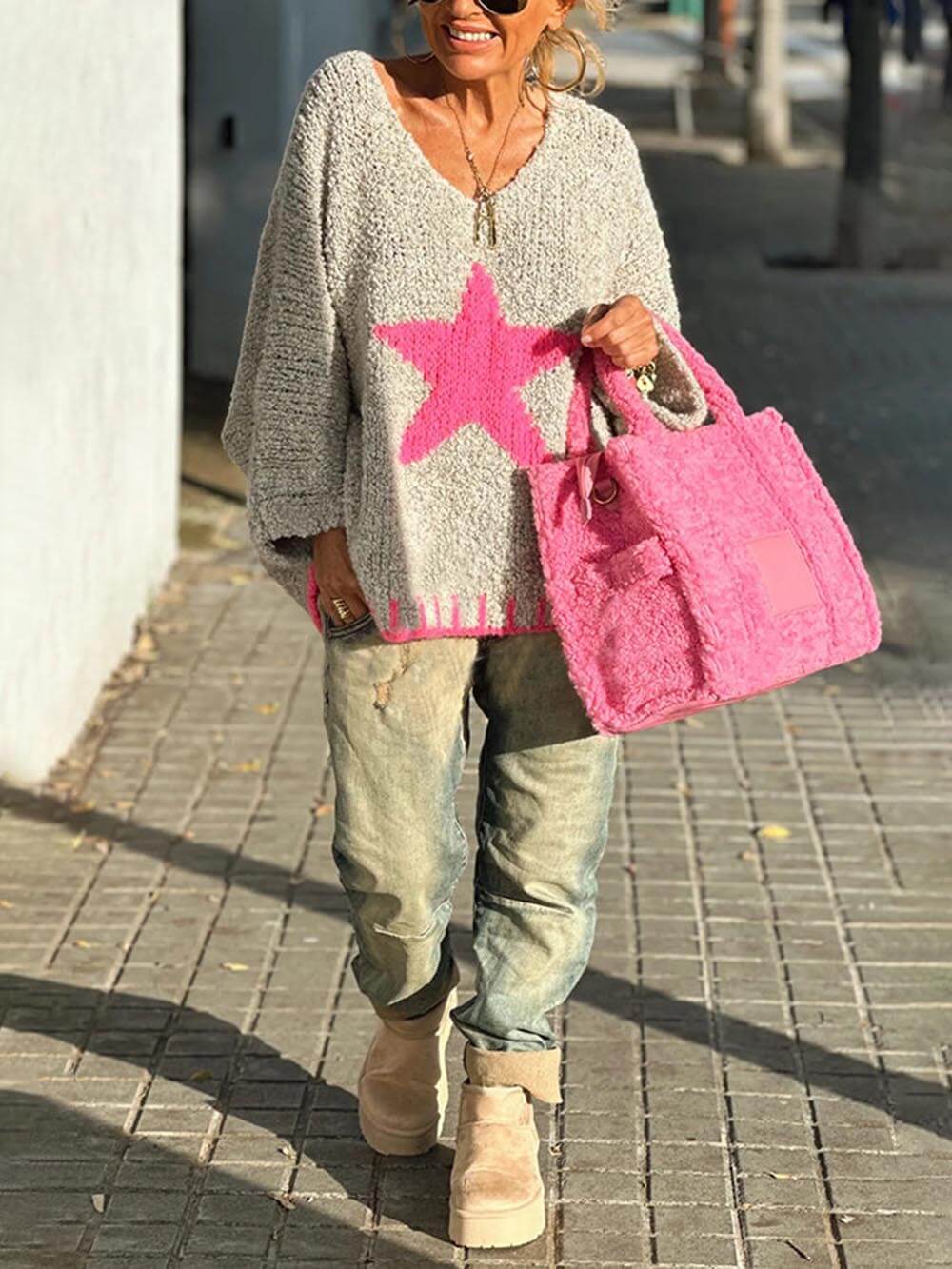 Star Pattern Colorblock Sweater