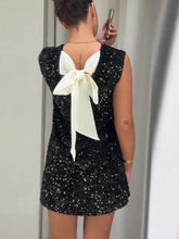 Sequined Tie-Back Bow Detail Mini Dress