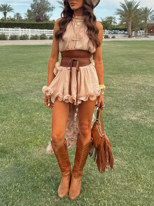 Chiffon Ruffle Halter A-Line Top