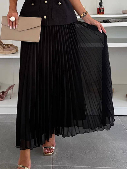 Mesh Pleated Maxi Skirt
