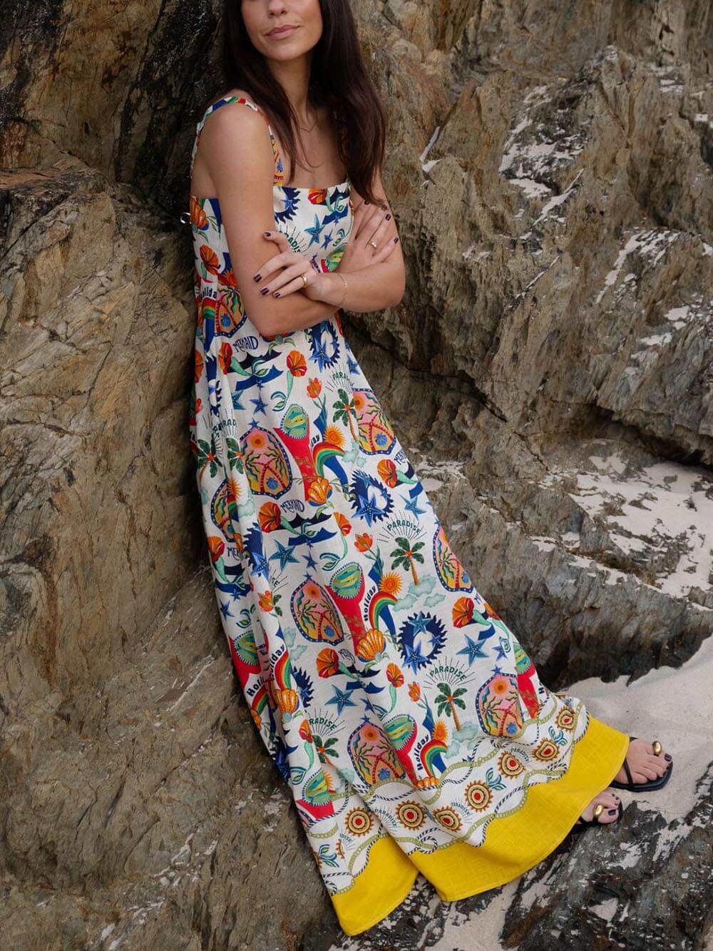 Trendy Graffiti Print Sleeveless Flared Dress