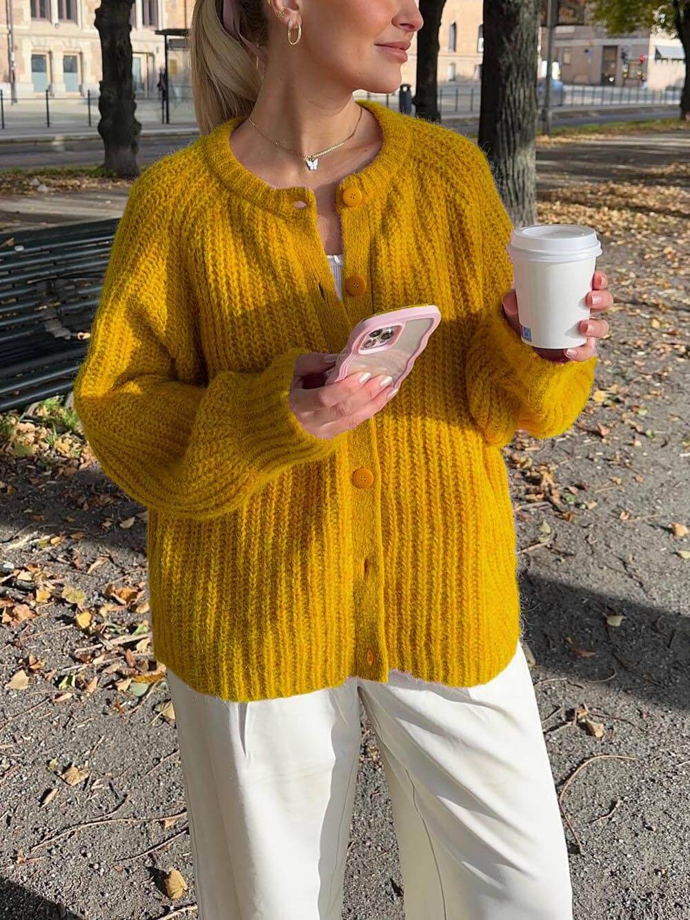 Solid Color Loose Knit Cardigan