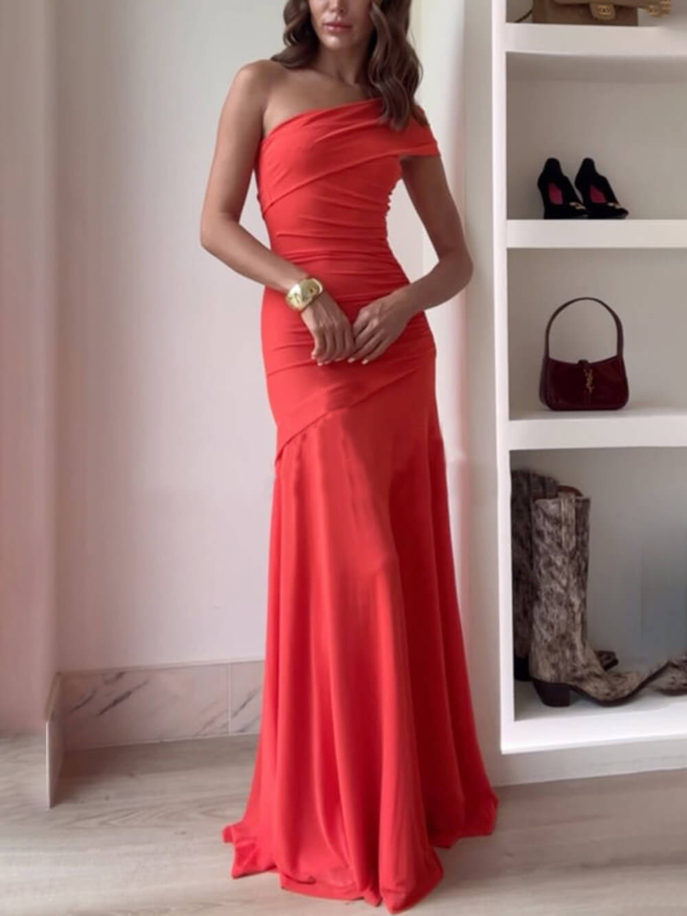 Fashion Fitted Asymmetric Sleeveless Red Dress
