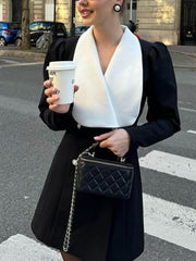 Elegant Contrast Color Metal Buckle Lapel Dress