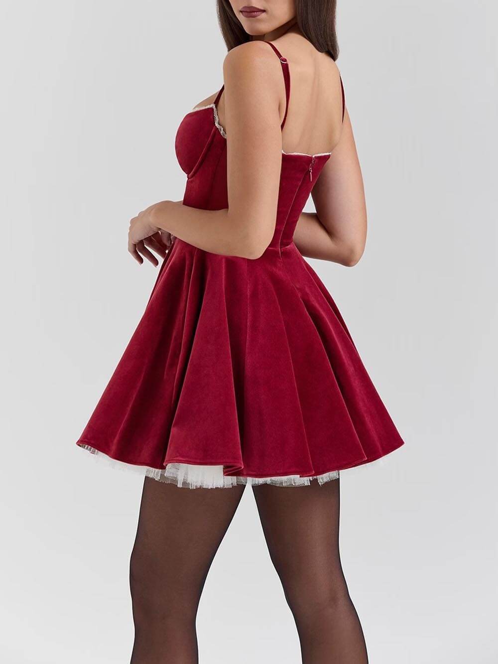 Tulle Patchwork Sweetheart Neck Mini Dress