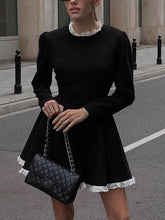 Vintage Chic Long Sleeve Lace-Detail Knit Dress
