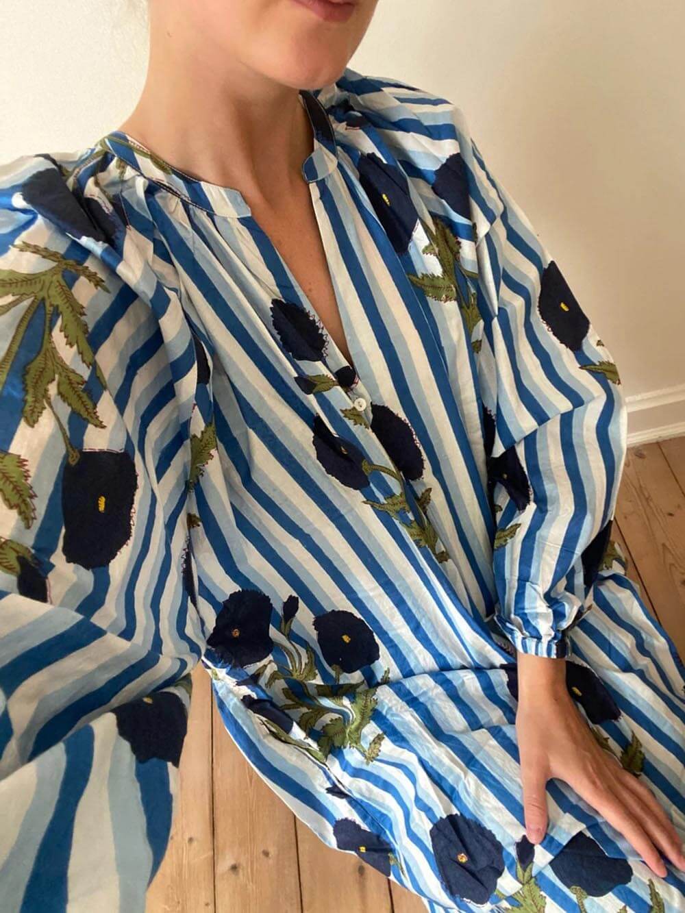 Classic Stripe Floral Print Swing Dress