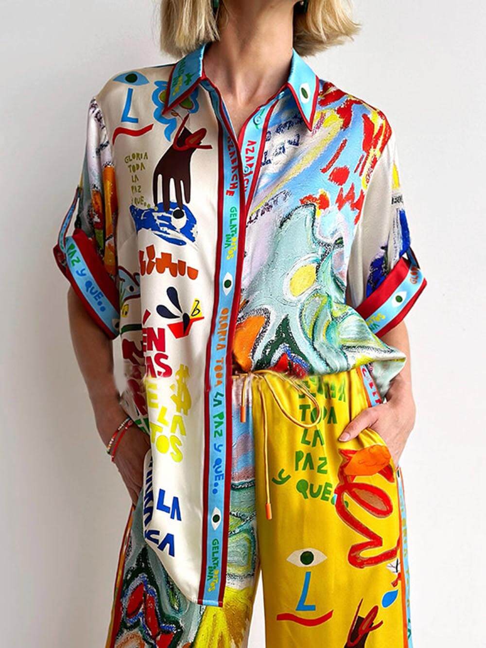 Printed Short Sleeve Loose Shirt