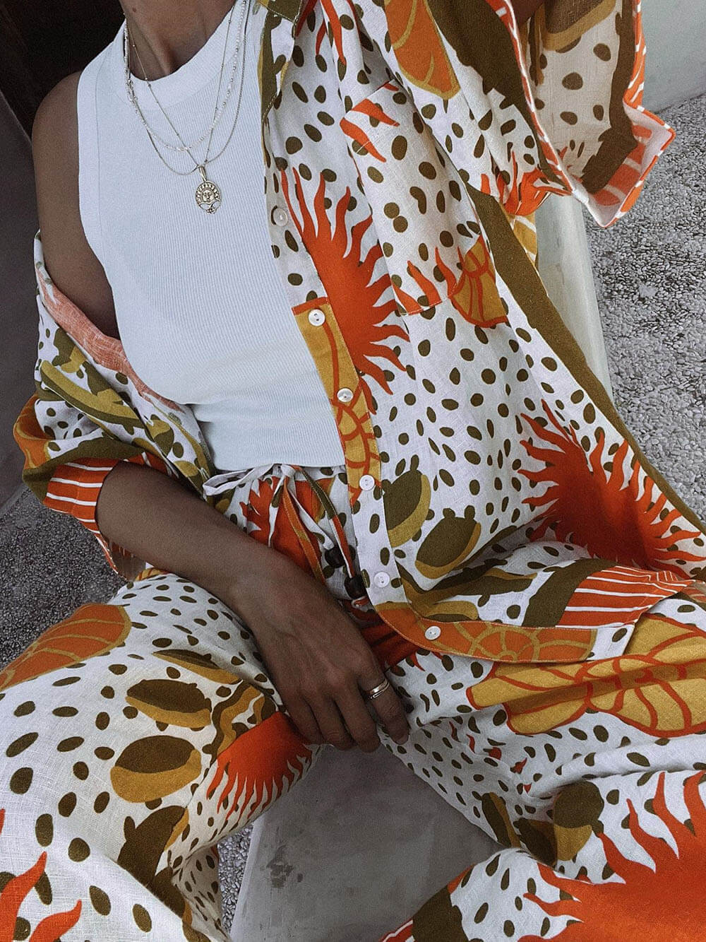 Satin Sun Print Oversized Shirt
