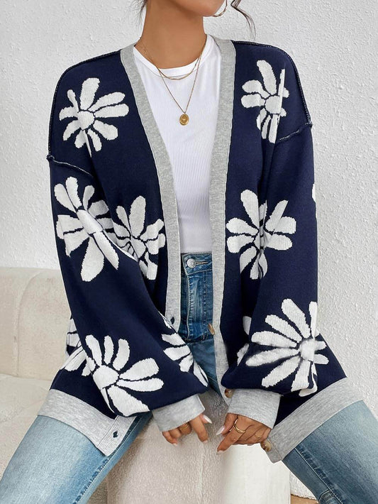 V-Neck Printed Knit Cardigan