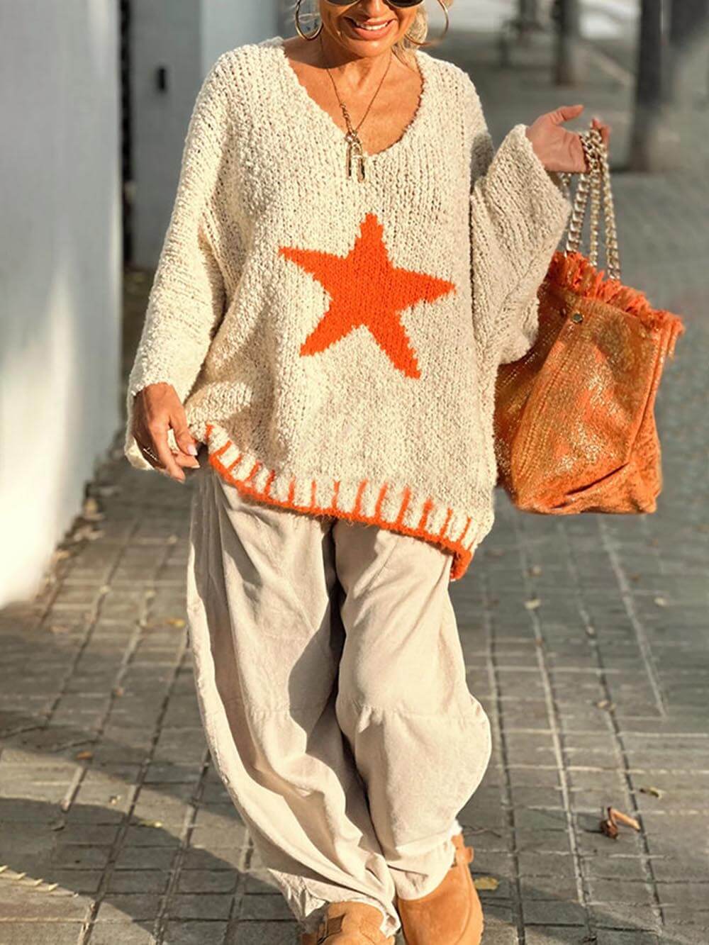 Star Pattern Colorblock Sweater