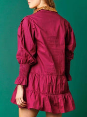 Christmas Lapel Contrast Sequin Long Sleeve Mini Dress