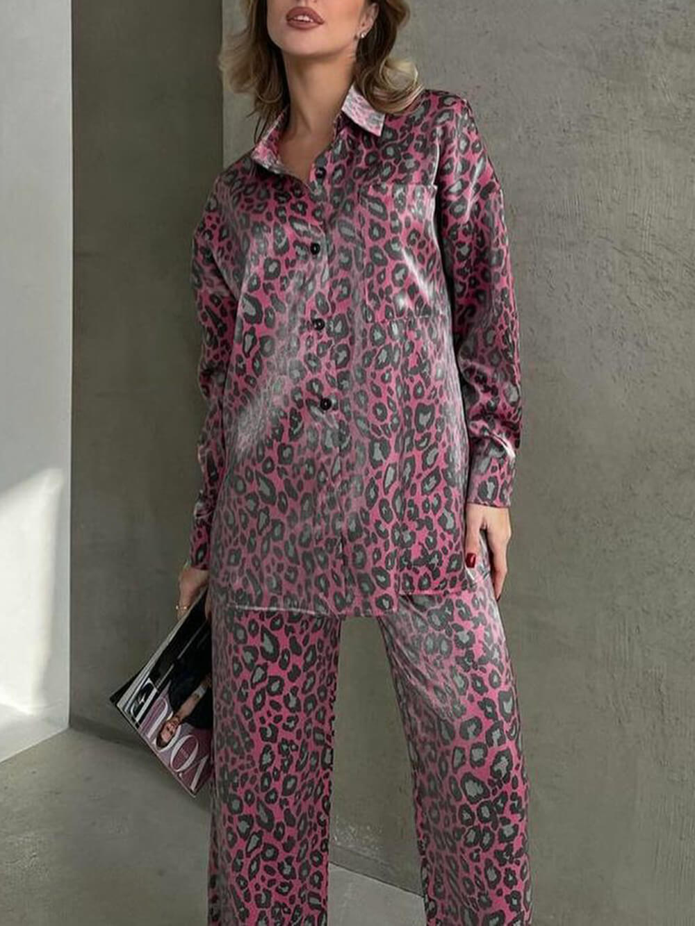 Elastic Waist Leopard Pants Set