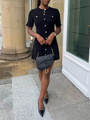 Delicate Short Sleeve Buttoned Knit Mini Dress