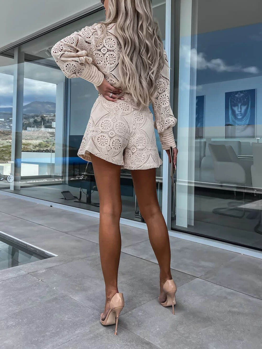 Casual Lace Shirt and Shorts Two Piece