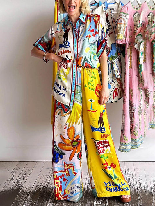 Printed Short Sleeve Loose Shirt