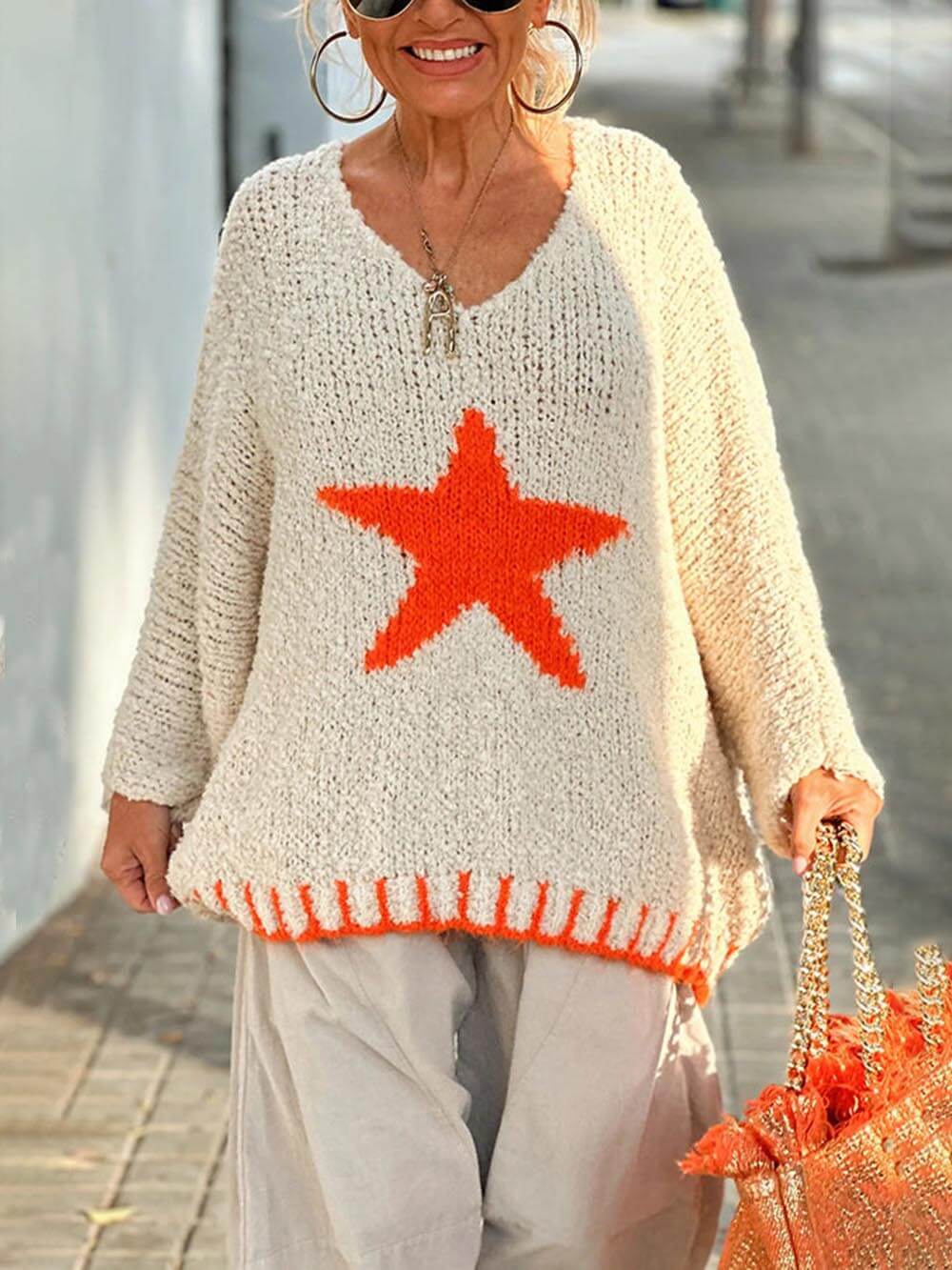 Star Pattern Colorblock Sweater