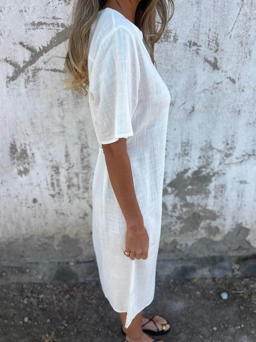 Bohemian Print Linen Loose Fit Midi Dress