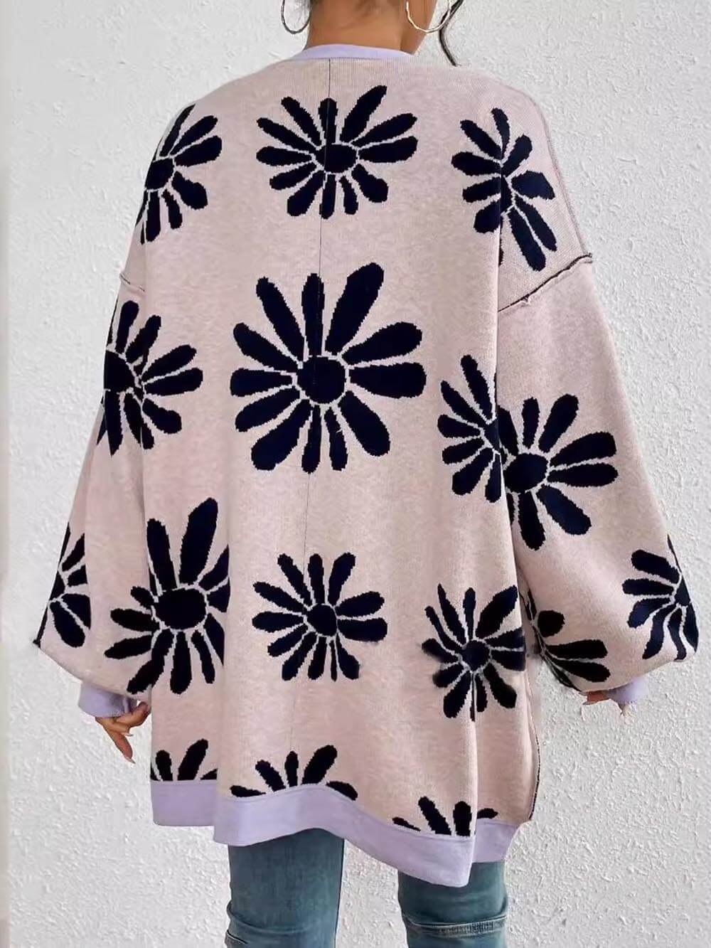 V-Neck Printed Knit Cardigan