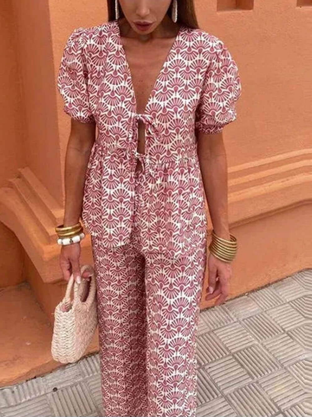 Floral Print Elastic Loose Pants