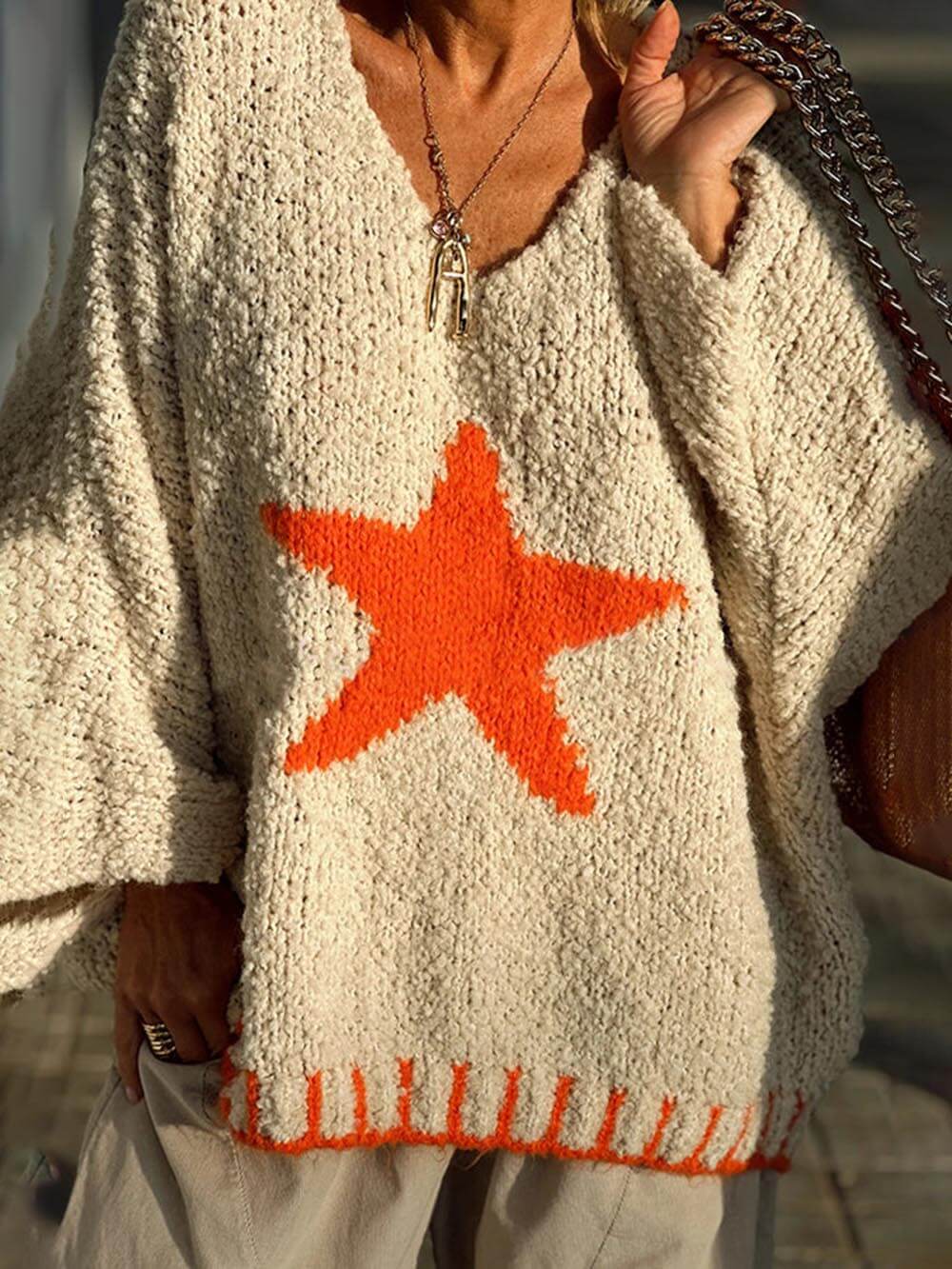 Star Pattern Colorblock Sweater