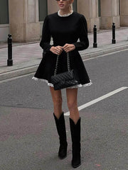 Vintage Chic Long Sleeve Lace-Detail Knit Dress