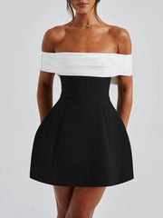 Elegant Sexy One-Shoulder Contrast Bow Dress