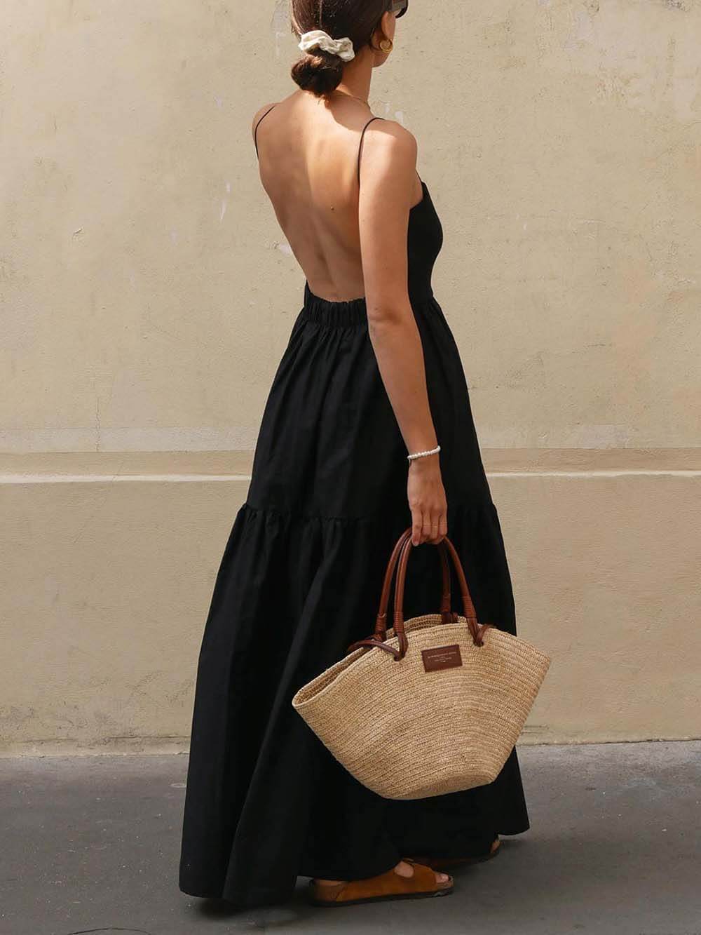 A-Line Waist-Cinching Backless Cami Dress