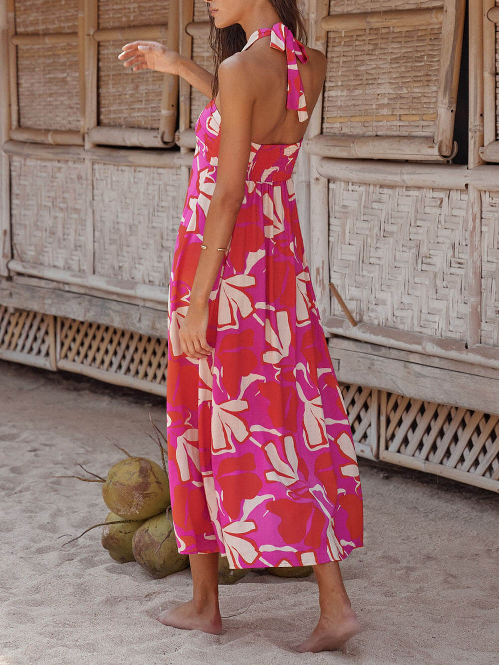 Halterneck Print Berry Lotus Dress