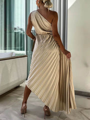 Asymmetric Ruched Hollow Evening Dress