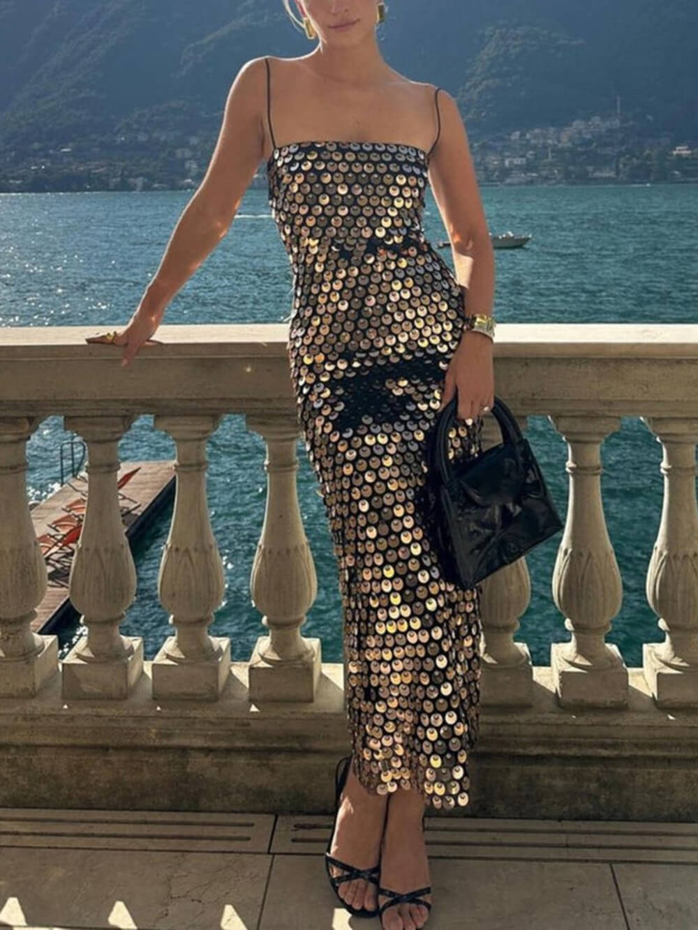 Sequin Versatile Irregular Hem Midi Dress