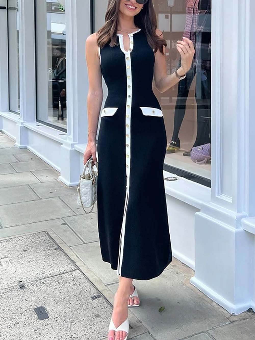 Knit Sleeveless Button Dress