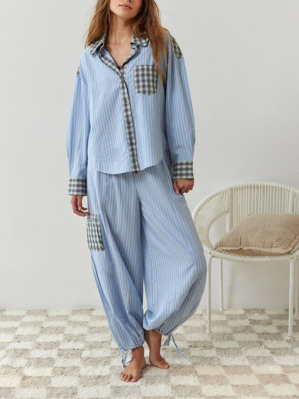 Loose Fit Blue Sleepwear Set