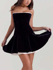 Black Velvet Strapless Party Dress