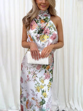 Floral Halter Neck Elastic Waist Dress