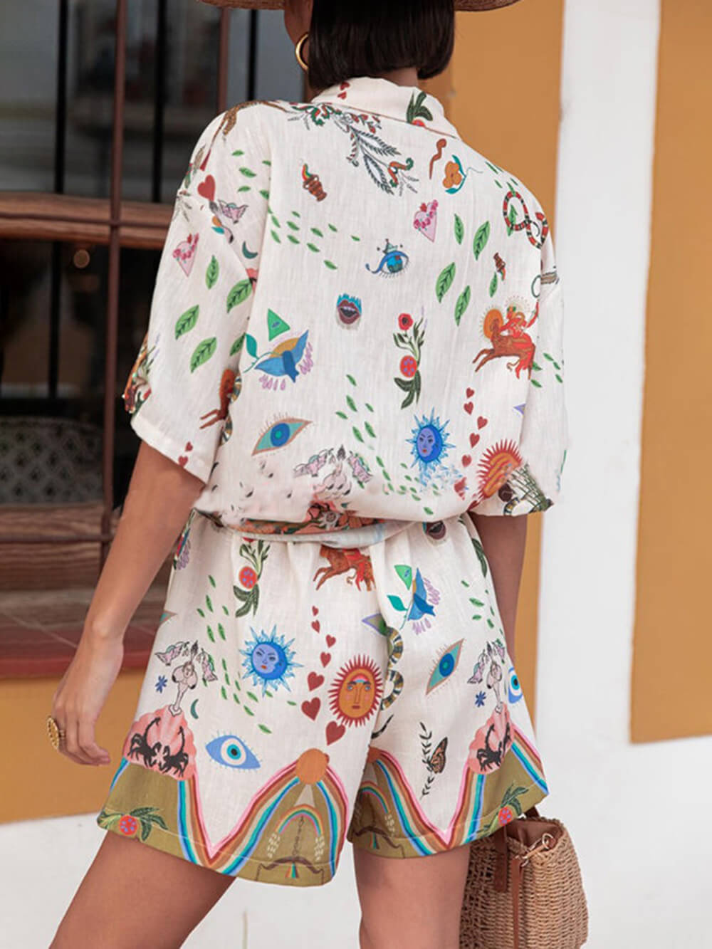 Printed Button Shirt and Pocket Shorts Set