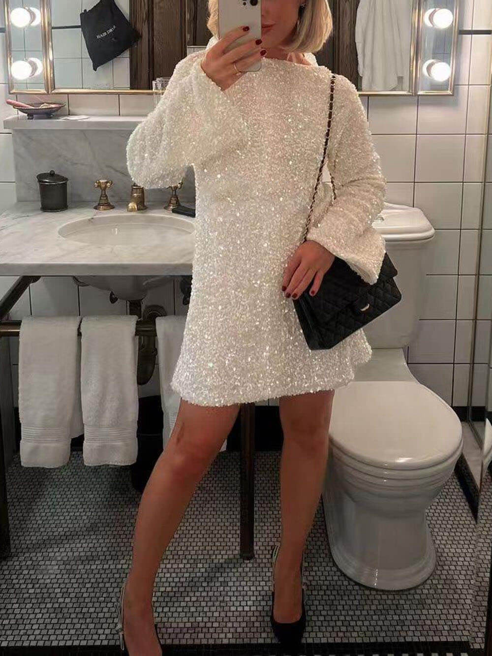 Sequined Open Back Tie Strap Mini Dress