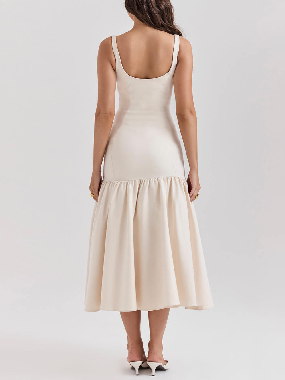Graceful Square Neck Wide Strap Drop Waist Dress