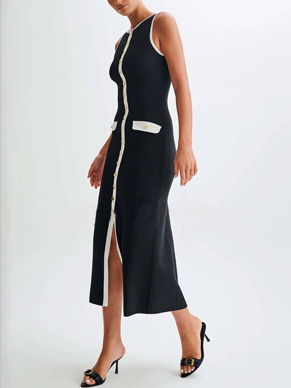 Knit Sleeveless Button Dress