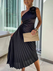 Asymmetric Ruched Hollow Evening Dress