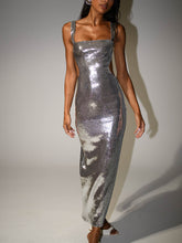 Sequin Square Neck Strap Party Dress