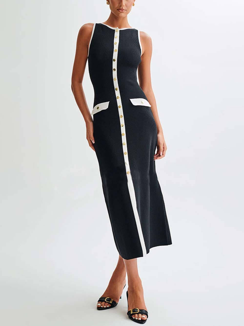 Knit Sleeveless Button Dress