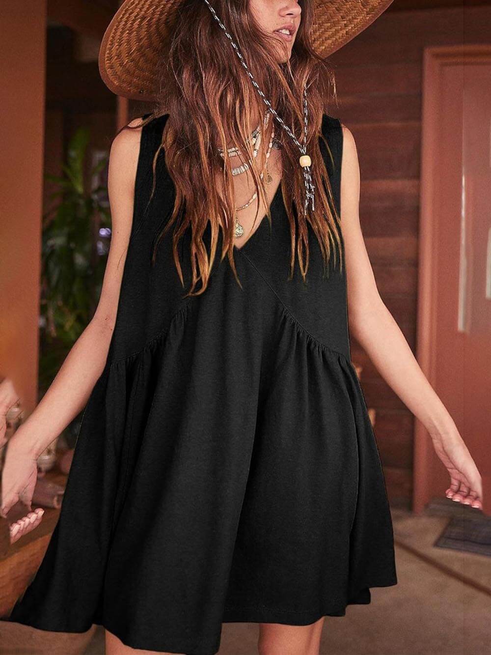 Chic Deep V Wide Strap Tank Dress