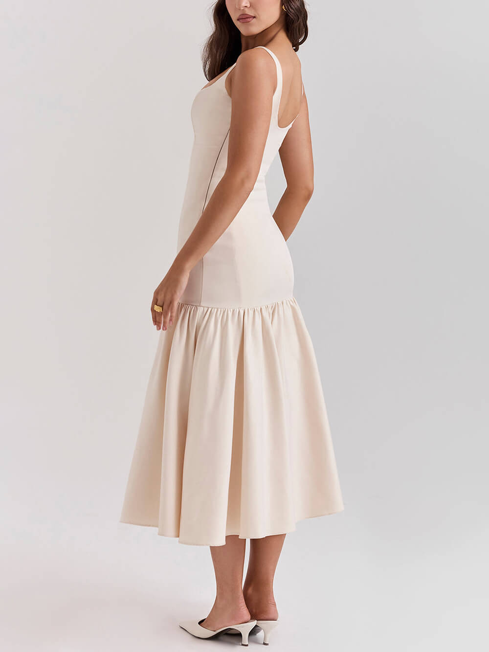 Graceful Square Neck Wide Strap Drop Waist Dress